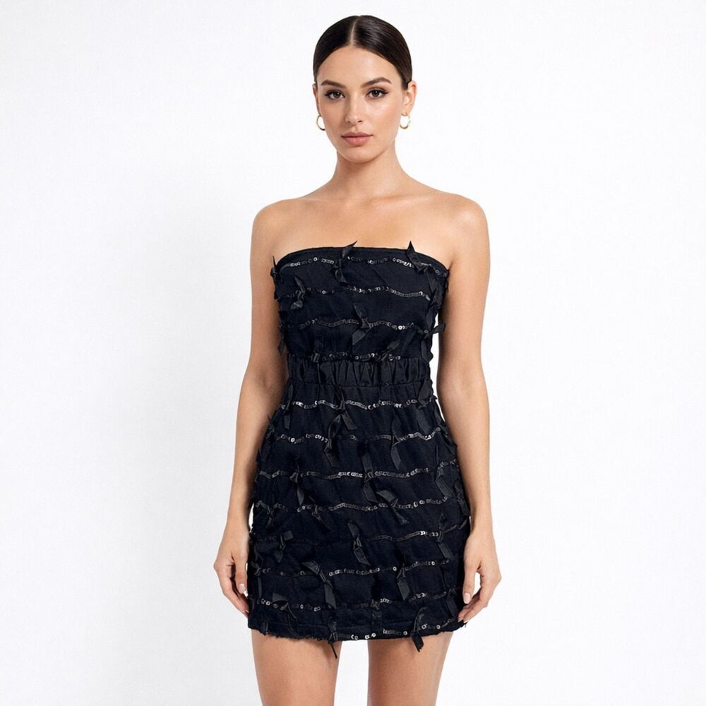 M.M. Couture by Miss Me Strapless Sequin Ribbon Mini Dress Small – Like New